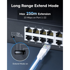 Cudy Commutateur Ethernet Gigabit 24ports robuste en métal, sans ventilateur, optimisation silencieuse du trafic 48,3 cm GS1024L