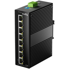 Cudy Switch Réseau Industriel 8 Ports Gigabit, Rail DIN IP40, Protection Contre l’Inversion de Polarité et Les Courts-Circuits, 