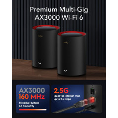 CUDY AX3000 2,5G Système de Maillage Wi-FI 6 Wi-FI 6, 2,5 g WAN, Backhaul Ethernet, idéal pour 1Gig+ Internet, Wireguard, OpenVP