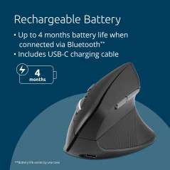 KENSINGTON Pro Fit Ergo MY630 EQ - Souris Sans Fil Rechargeable, Souris Bluetooth avec récepteur USB-A 2,4 GHz, 4 Mois d'Autonom