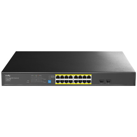 Cudy Commutateur Gigabit Ethernet Non Managé PoE+ 16 Ports, 200W, 16 Ports Gigabit PoE+, 2 SFP, Modes CCTV/VLAN/Extend, Montage