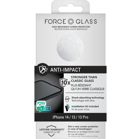 Protège écran Apple iPhone 13/13 Pro Anti-impact Garanti à vie Force Glass