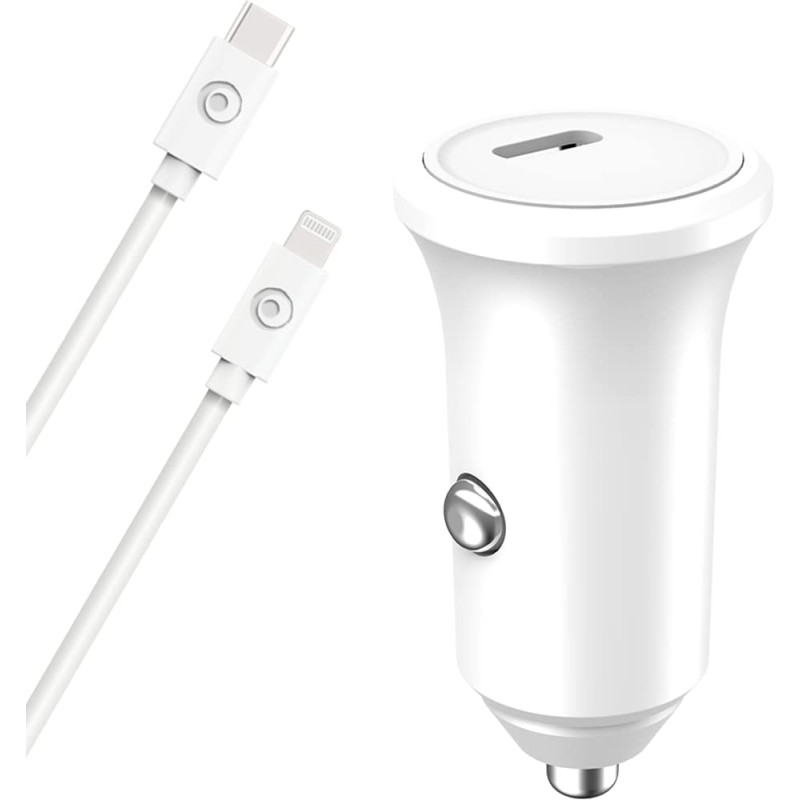 Kit Chargeur Voiture USB C 30W + Câble USB C/Lightning 1.2m Blanc Bigben Kit Chargeur Voiture USB C 30W + Câble USB C/Lightning 1.2m Blanc Bigben