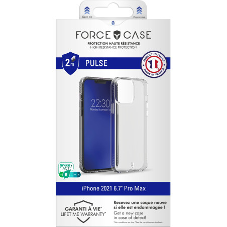 Force Case Coque Renforcée iPhone 13 Pro Max Pulse Made in France Garantie à Vie Transparente
