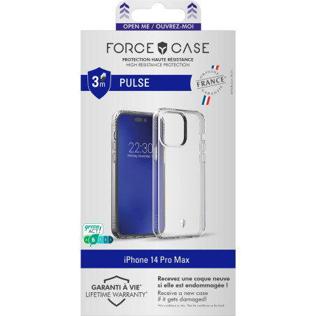 Force Case Coque Renforcée Apple iPhone 14 Pro Max Pulse Made in France Garantie à Vie Transparente