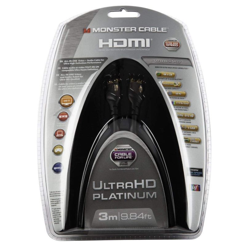 MONSTER - Platinum - Câble HDMI - Résolution 4K - pour PC, Home Cinema ou Studio - Vidéo HDR - 22,5 GBPS - Vitesse Éclair - Conn MONSTER - Platinum - Câble HDMI - Résolution 4K - pour PC, Home Cinema ou Studio - Vidéo HDR - 22,5 GBPS - Vitesse Éclair - Conn