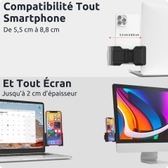 Phoneside One Support Téléphone PC Ajustable Universel, Compatible avec Les Smartphones tels Que iPhone, Samsung, Huawei, Google