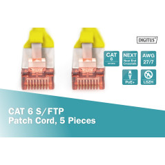 DIGITUS Câble LAN Cat 6-10m - 5 pièces - RJ45 Câble réseau - S/FTP Blindé - Compatible Cat 6A & Cat 7 - Jaune