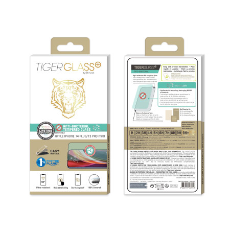 TIGER GLASS PLUS VERRE TREMPE ANTIBACTERIEN IPHONE 14 PLUS/13 PRO MAX - Protection Ecran, Verre Ultra Résistant 9H+, Anti-traces