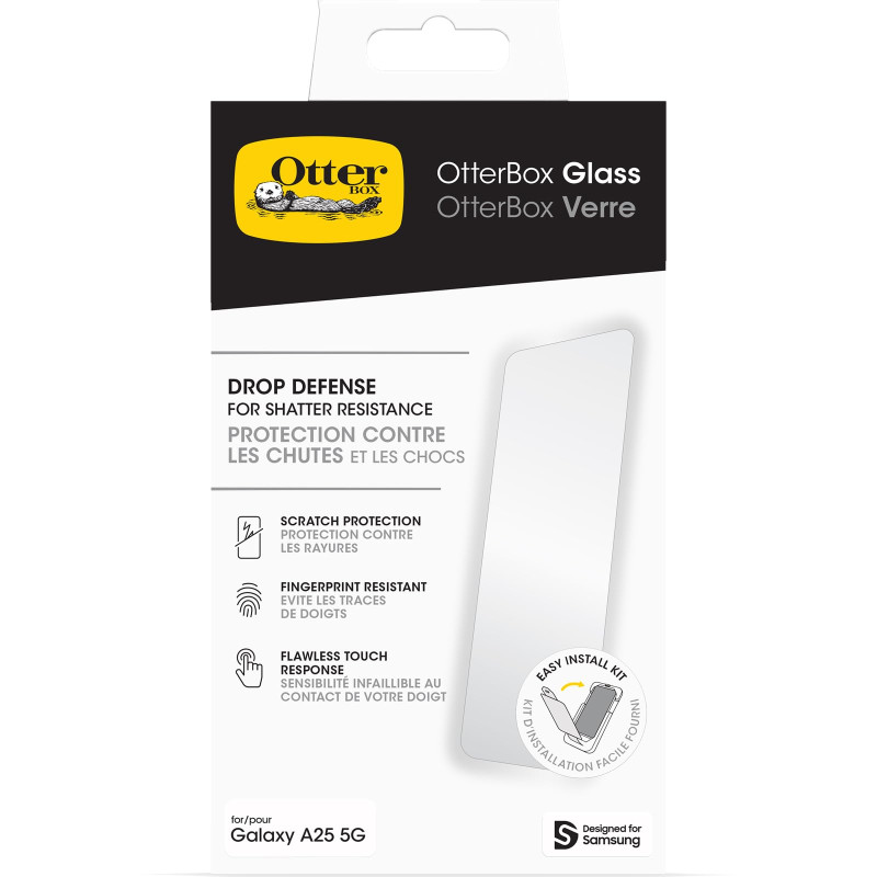 Otterbox Protecteur d'écran Glass pour Samsung Galaxy A25 5G, Verre trempé, protection contre les rayures, les chutes et les écl Otterbox Protecteur d'écran Glass pour Samsung Galaxy A25 5G, Verre trempé, protection contre les rayures, les chutes et les écl