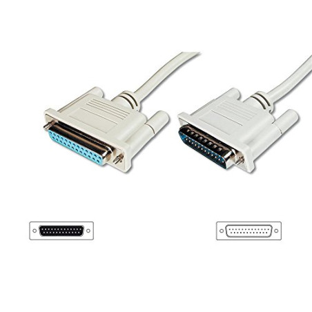 DIGITUS Câble de Connexion parallèle D-Sub 25 à D-Sub 25 - Fiche à Prise Femelle - 10.0m - Rallonge de câble - Beige