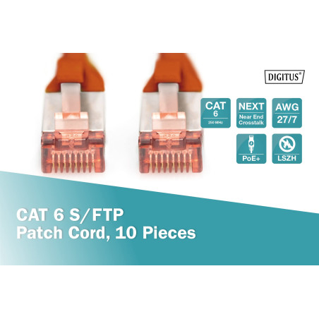 DIGITUS Câble LAN Cat 6-0,25m - 10 pièces - RJ45 Câble réseau - S/FTP Blindé - Compatible Cat 6A & Cat 7 - Rouge