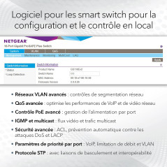 Netgear (GS108T Smart Switch Ethernet Web manageable série Pro 8 Ports RJ45 Gigabit (10/100/1000)- Switch RJ45 administrable dan