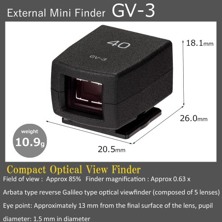 Ricoh Viseur Optique GV-3 [modèles compatibles: RICOH GR IIIx] [Viseur Optique avec Angle de Vue de 40 Mmm] [Champ de Vision Env