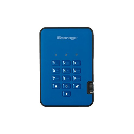 iStorage diskAshur2 HDD 1To Bleu - Disque dur portable sécurisé - Protégé par mot de passe - Ré