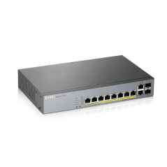 Zyxel Switch 8 ports Gigabit Smart Managed PoE+ avec une réserve de 130 watts et 2 ports Gigabit en cuivre + 2 SFP avec gestion 