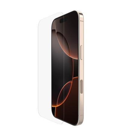 Belkin ScreenForce TemperedGlass verre trempé pour iPhone 16 Pro, fine, transparente, antirayure, dureté 9H, support Easy Align,