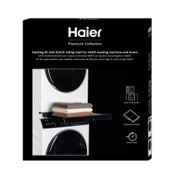 HAIER Kit de Superposition Universel Premium pour Machine à laver et Sèche-Linge, Optimise l'Espace, avec Tiroir Coulissant Noir
