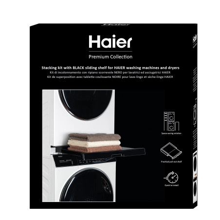 HAIER Kit de Superposition Universel Premium pour Machine à laver et Sèche-Linge, Optimise l'Espace, avec Tiroir Coulissant Noir
