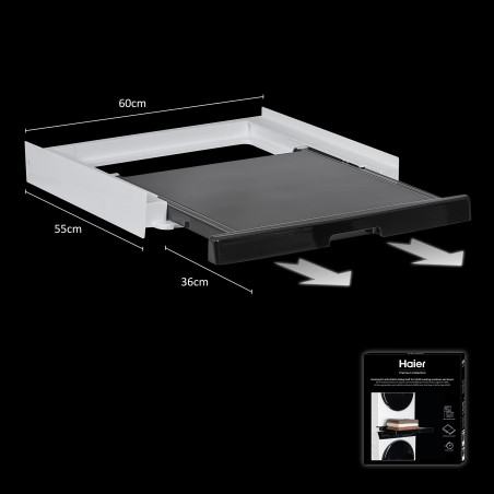 HAIER Kit de Superposition Universel Premium pour Machine à laver et Sèche-Linge, Optimise l'Espace, avec Tiroir Coulissant Noir