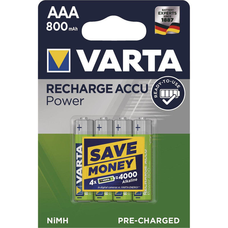 VARTA Blister de 4 Accu NiMH "Longlife Accu" 800 mAh Micro AAA/HR03 VARTA Blister de 4 Accu NiMH "Longlife Accu" 800 mAh Micro AAA/HR03