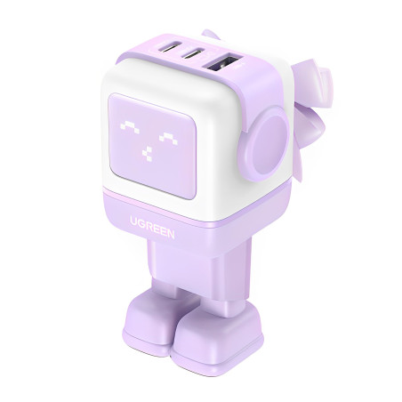 UGREEN Uno 65W 3 Ports Chargeur USB C Rapide GaNFast en Forme de Robot Mignon Compatible avec iPhone 17 Pro Max Air 16 15 14 13