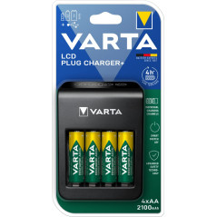 Varta Chargeur Plug pour Batteries Rechargeables AA/AAA 9 V Inclus Port USB/4 Batteries AA 2100 mAh 57687101441