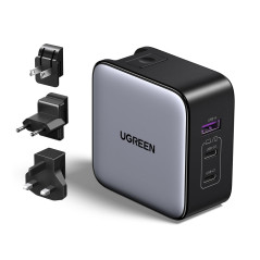 UGREEN Nexode 65W GaN USB C Chargeur de Voyage 3 Ports Adaptateur International avec Prises EU UK US Compatible avec iPhone 17 P