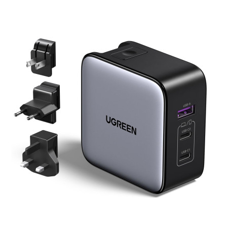 UGREEN Nexode 65W GaN USB C Chargeur de Voyage 3 Ports Adaptateur International avec Prises EU UK US Compatible avec iPhone 17 P