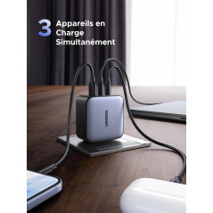 UGREEN Nexode 65W GaN USB C Chargeur de Voyage 3 Ports Adaptateur International avec Prises EU UK US Compatible avec iPhone 17 P