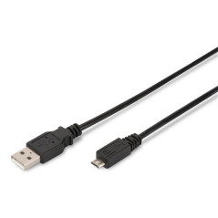 DIGITUS Câble USB 2.0 – 3 m – USB A vers Type Micro B – 480 Mbit/s – Câble de Connexion pour Ordinateurs, Ordinateurs Portables,