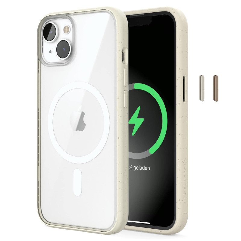 WOODCESSORIES - Coque transparente écologique pour iPhone 14 Plus compatible avec MagSafe, coque transparente avec aimant, blanc