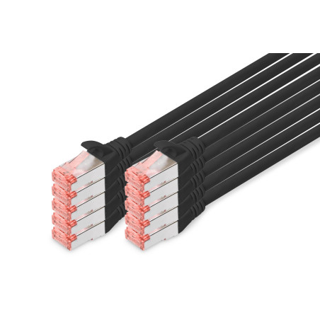 DIGITUS Câble LAN Cat 6-5m - 10 pièces - RJ45 Câble réseau - S/FTP Blindé - Compatible Cat 6A & Cat 7 - Noir