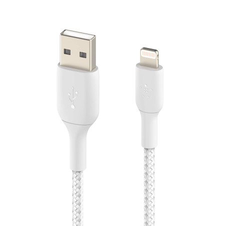 Belkin Câble Lightning à gaine tressée (câble Boost Charge Lightning vers USB pour iPhone, iPad, AirPods ; câble de recharge cer