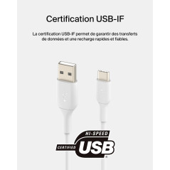 Belkin BoostCharge câble USB-C, câble de recharge USB-C vers USB-A, câble USB Type-C, cable USB C pour iPhone 16, iPhone 15, Sam