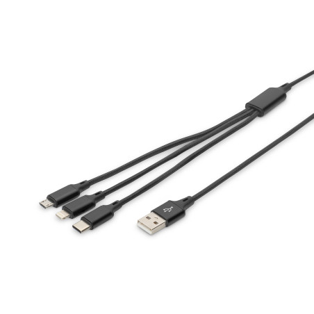 DIGITUS Câble de recharge USB - 1.0 m - USB A ( mâle ) vers Lightning ( mâle ), USB Micro B ( mâle ), USB C ( mâle ) - Câble de