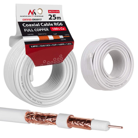 Maclean MCTV-470 Câble d'antenne Câble coaxial RG6 Cuivre pur 100% Cu Câble d'antenne coaxial SAT Télévision par satellite (25 m
