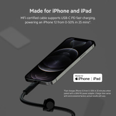 Belkin Câble à gaine tressée USB-C vers Lightning BoostCharge Pro Flex (2 m), certifié MFi (20 W), recharge Power Delivery pour 