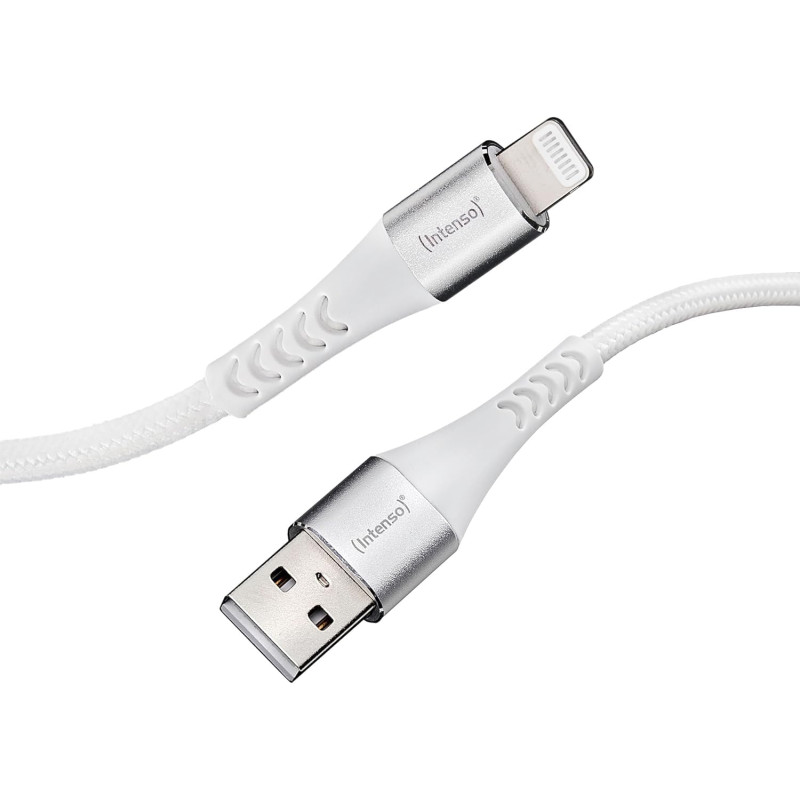 Intenso USB-Cable A315L, Câble de données et de charge USB-A vers Lightning, 12 watts, nylon, 1,5 mètre, blanc Intenso USB-Cable A315L, Câble de données et de charge USB-A vers Lightning, 12 watts, nylon, 1,5 mètre, blanc