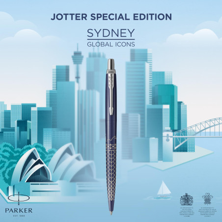 Parker Jotter Stylo bille | Édition spéciale | Sydney Bleu Finition chrome | Encre Bleue | Coffret cadeau