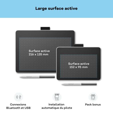 Tablette à Stylet Wacom One M, Stylet à résonance électromagnétique sans Pile ni Batterie Inclus, connectivité Bluetooth, pour W