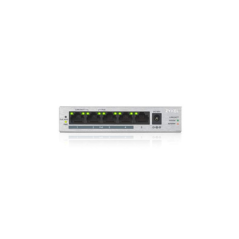 Zyxel Commutateur 5 Ports Gigabit Non Géré | 4x PoE+ Allocation de Réserve d’Énergie Maximale de 60 Watt [GS1005HP]