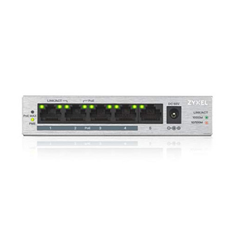 Zyxel Commutateur 5 Ports Gigabit Non Géré | 4x PoE+ Allocation de Réserve d’Énergie Maximale de 60 Watt [GS1005HP]