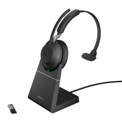 Jabra Evolve2 65 Casque PC sans Fil avec Station de Charge - Casque Mono Certifié UC Anti-bruit avec Batterie Longue Durée - Ada