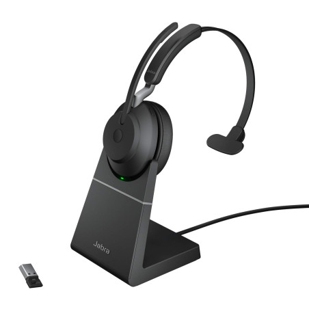 Jabra Evolve2 65 Casque PC sans Fil avec Station de Charge - Casque Mono Certifié UC Anti-bruit avec Batterie Longue Durée - Ada