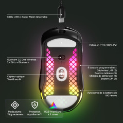 SteelSeries Aerox 5 Wireless - Souris gaming perforée RGB - Design ultra-léger et étanche - 9 boutons - Bluetooth/2.4 GHz - Capt
