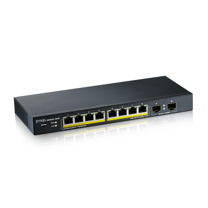 Zyxel Commutateur PoE Gigabit 8 Ports | Smart Managed | Bureau / Montage Mural et Design sans Ventilateur | 8 Ports PoE+ avec Un