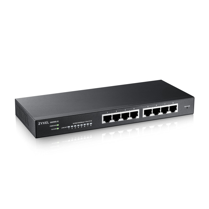 Zyxel 8-Port GbE Smart Hybrid Mode Switch | Mode Standalone ou Nebula Cloud | Desktop | Sans Ventilateur [GS1915-8]