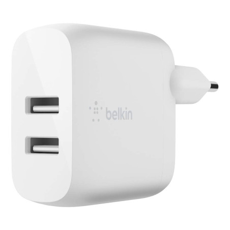 Belkin Chargeur secteur 2 ports USB-A Boost Charge 24 W + Câble USB-A vers USB-C (pour Samsung, Pixel, iPad Pro, etc.)