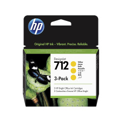 HP 3ED79A Lot de 3 Cartouches d'encre Authentiques 712 Jaune de 29 ML avec Encre d'origine, pour Traceurs Grand Format DesignJet